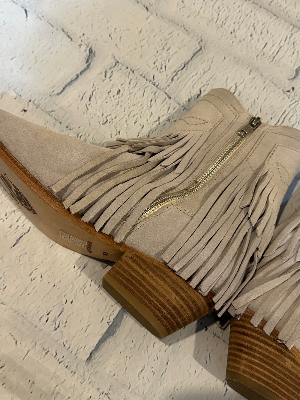 Free People Fringe Suede Western Ankle Boots - Light Gray - Picture 3 of 12